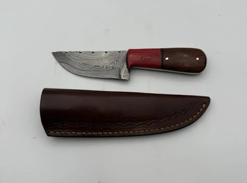 Handmade Damascus Steel Fixed Blade Knife w/ Leather Sheath – Pakistan Made NEW